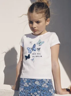 Sergent Major Blouse & T-shirt-T-shirt écru à motifs papillons