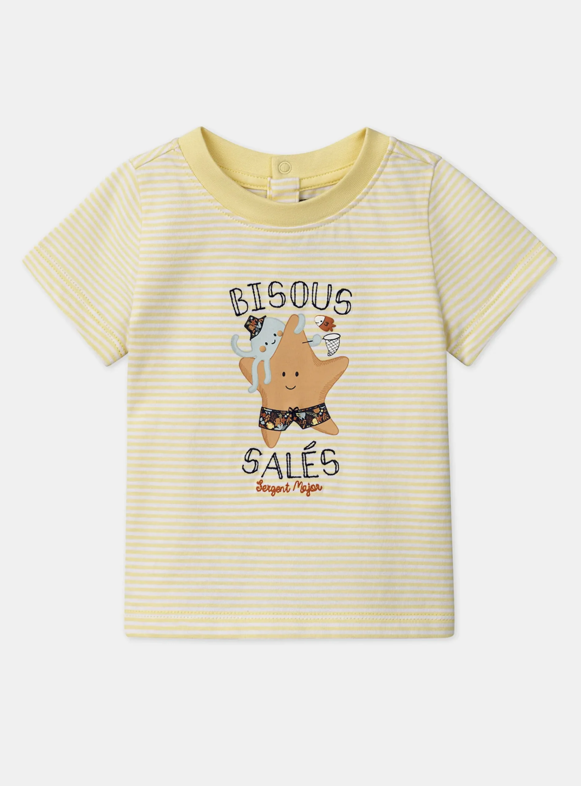 Sergent Major Chemise, T-shirt & Polo-T-shirt en jersey écru et orange à imprimé à rayures et à motifs animaux marins pastels