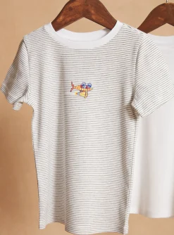 Sergent Major Sous-vêtement & Chaussettes-2 T-shirts &eacute;crus &agrave; imprim&eacute; &agrave; rayures et motifs vaisseau spatial et voitures