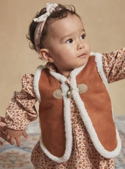 Sergent Major Pull, Gilet & Cardigan-Veste marron en daim synth&eacute;tique